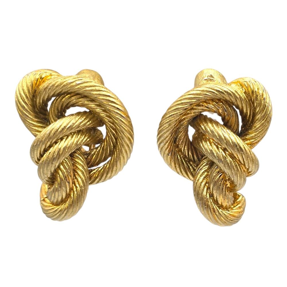 Vintage Earrings Chunky Twisted Rope 80s Runway Textured Gold Tone Clip On S3491